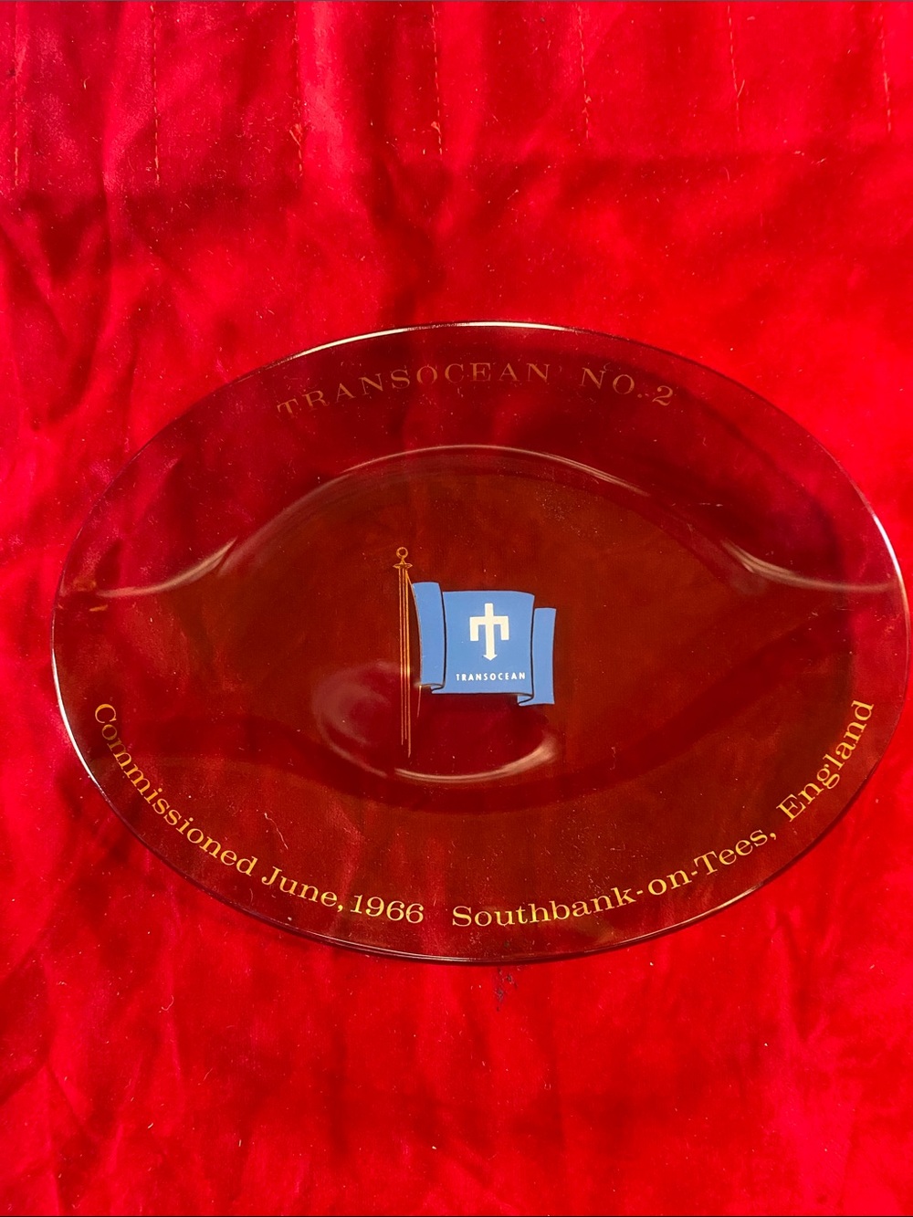 1966 Commemorative Dish Launch of Transocean Offshore Drilling Rig Transocean #2